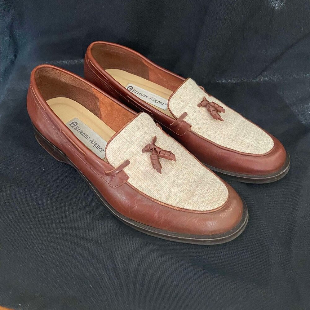ETIENNE AIGNER leather and linen loafers